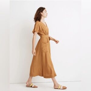 Madewell Linen-Blend Dolman-Sleeve Tie-Waist Midi Dress